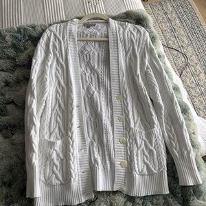 J. Crew White Cable Knit Cardigan